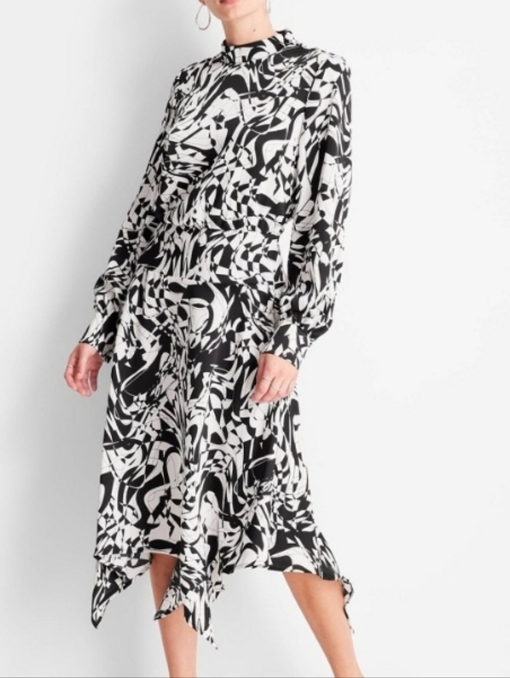 Nwt Future Collective Black And White Longsleeve Asymetrical Dress